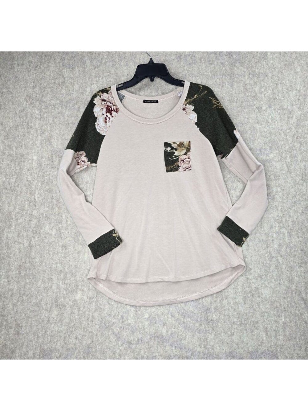 Floral & Solid Long Sleeve Top By Staccato - Womens L - Rayon/Polyester Blend